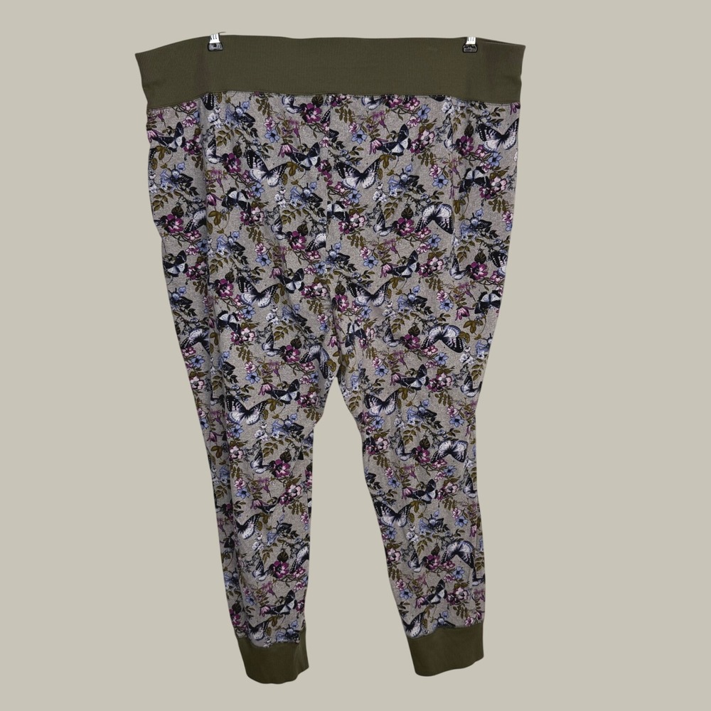 Cacique Lane Bryant Butterfly Floral Pajama Jogger Pants Grey Olive Plus 26/28